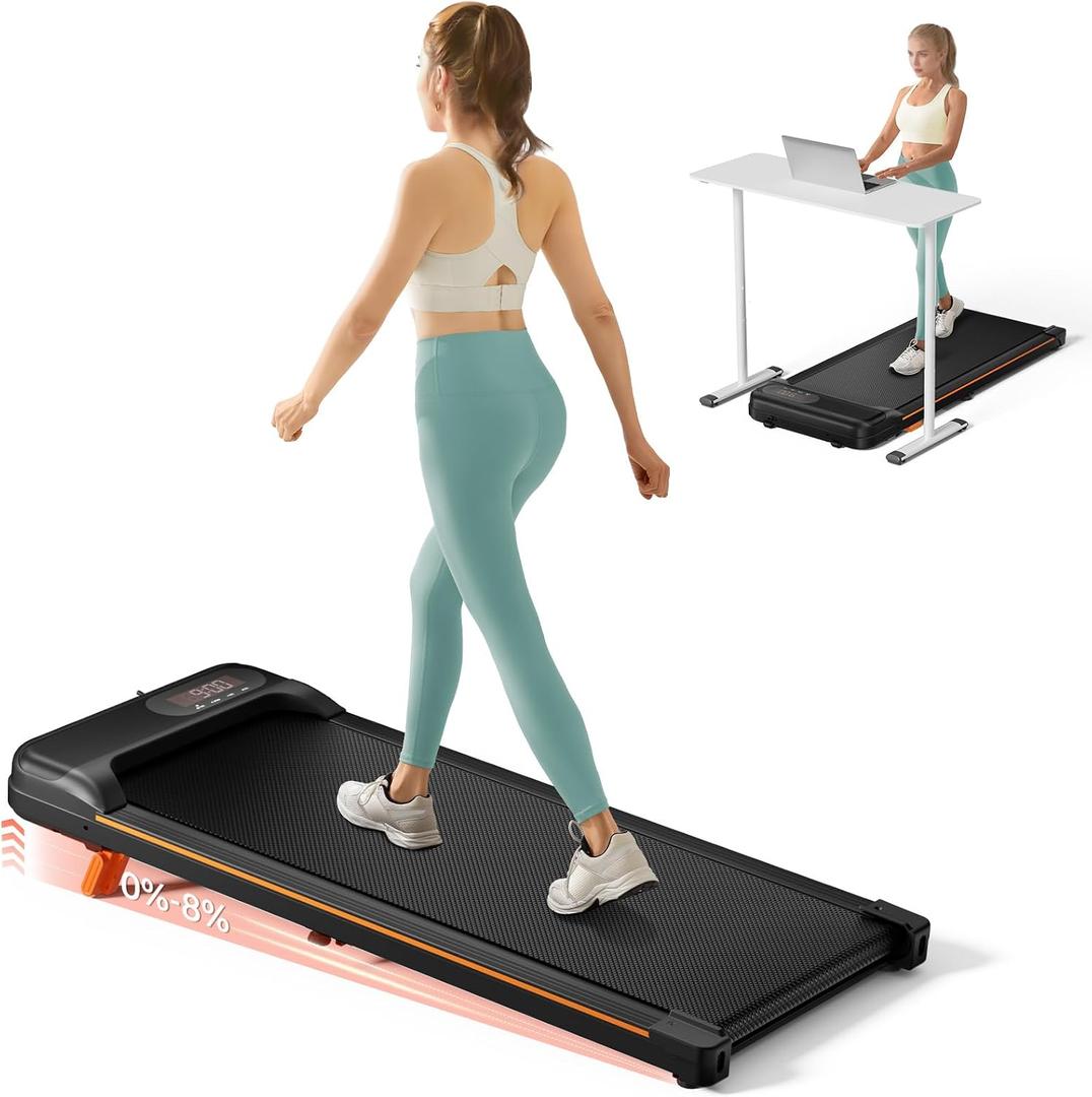 Abonow Walking Pad, Under Desk Treadmill with Incline for Home Office 2.5HP Portable Walking Treadmill with 265 Lbs Weight Capacity Walking Machine, Remote Control, LED Display