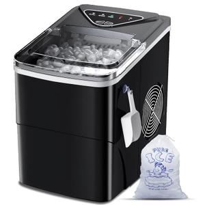 Ice Makers Countertop, Self-Cleaning Function, Portable Electric Ice Cube Maker Machine, 9 Bullet Ice Ready in 6 Mins, 26lbs 24Hrs with Ice Bags and Scoop Basket for Home Bar Camping RV(Black) (Black(Limited Edition))