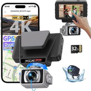 2026 AI Drive Assist 5G WiFi Dash Cam Front and Rear, UHD 4K+1080P, ADAS & GPS, 360 Rotating Front x Free 32GB Card Dual Dashcam, 3" Touch Screen, 24H Parking Mode, Support 512GB Max