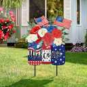 MorningRo Patriotic 4th of July Yard Sign American Flag Outdoor Decor 26" Patriotic Welcome Yard Outdoor Decor 250th Anniversary Flag Floral Vase Decorative Lawn Sign for Outside Garden Lawn Patio