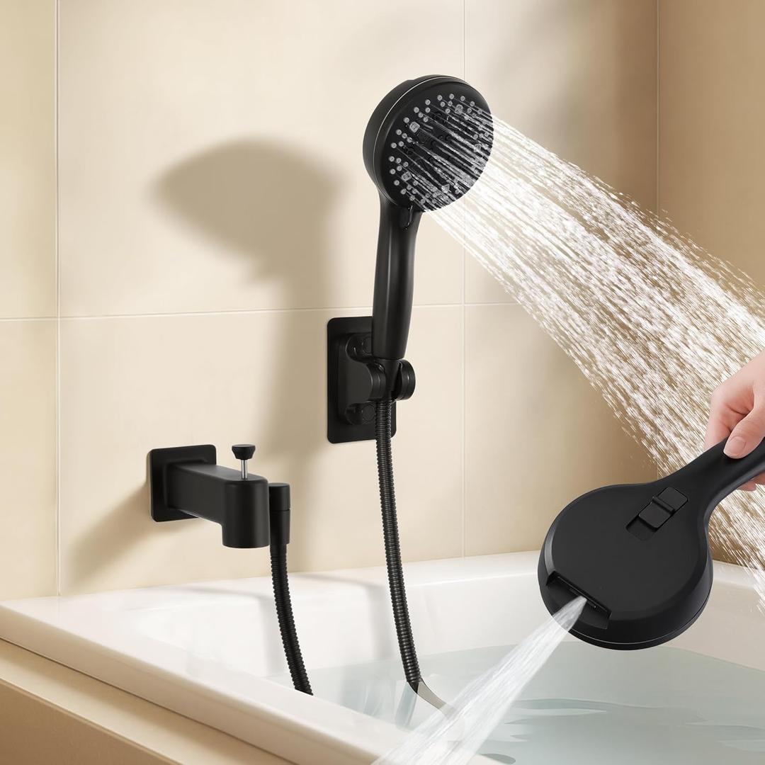 KES Metal Tub Spout with Diverter & 9-Mode Handheld Sprayer, High Pressure Hand Shower Attachment with Hose for Bathtub Faucet, Fit 1/2" & 3/4" IPS or 1/2" Slip-On Copper Pipe, Matte Black