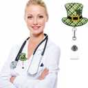 2 x St. Patricks Day ID Badge Reels Green Hat Shape Badge Reels Retractable Plaid Deigns Nurse Badge Reel, Badge Holder Retractable Clip, Badge Reels Retractable for Nurses, Medical Worker, Teacher 1 Pcs