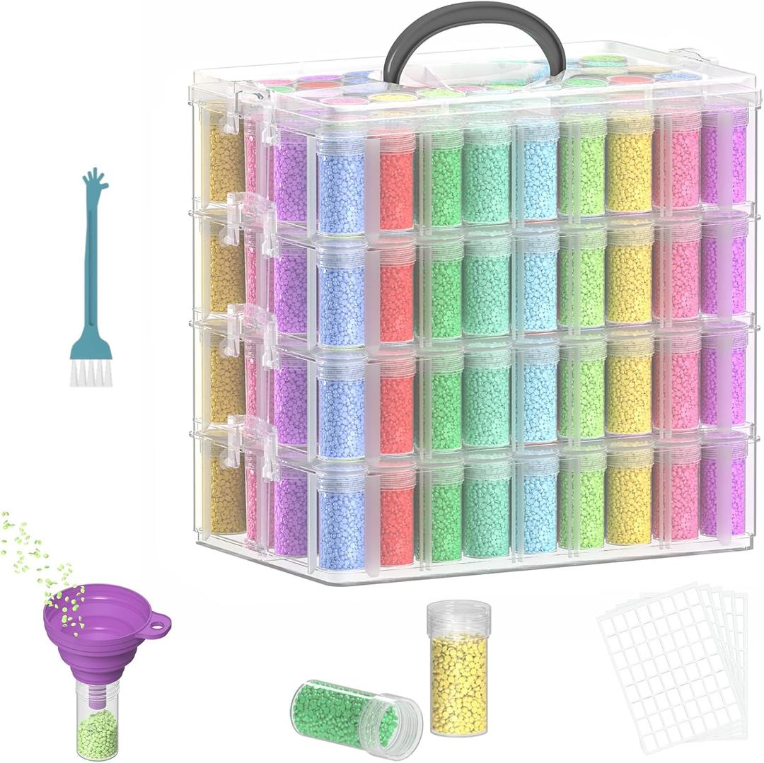 4-Tier Diamond Painting Storage Box, 208 Slots Large Capacity Portable Transparent Diamond Art Storage, Suitable for Pills,DIY Art Crafts, Diamond Art Storage Containers
