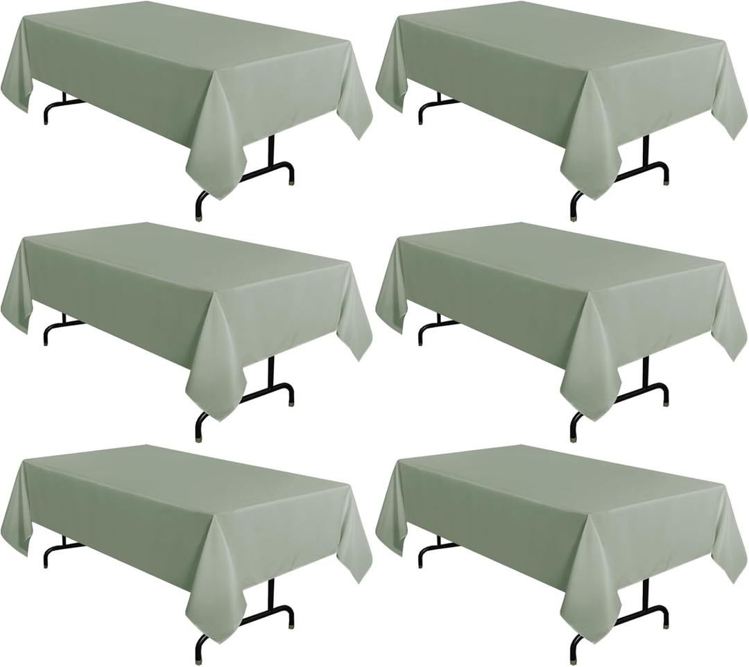 sancua 6 Pack Sage Green Tablecloth 60 x 102 Inch, Rectangle Table Cloth for 6 Feet Tables - Stain and Wrinkle Resistant Washable Polyester Table Cover for Dining Tables, Buffet Parties and Camping