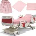 Moukeren 6 Pcs Hospital Bed Sheets Set Deep Pocket Fitted Sheet 36 with Elastic All Around Easy Care Knitted Jersey for Home/Nursing Home (Pink)