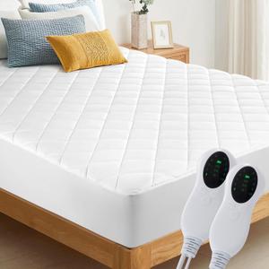 Electric Heated Mattress Pad Queen Size, Dual Controller Heating Mattress Pad Luxury Bed Warmer 10 Heat Settings | Auto Off 2-4-8 Hours | Fit Up to 18" Deep Pocket | Machine Washable