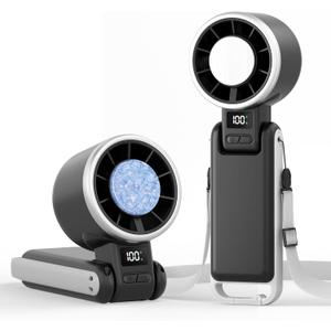 TriPole Portable Handheld Turbo Fan with Ice Cooling, 5 Speed Battery Rechargeable Foldable 3 in 1 Mini Fan, Neck & Desk Fan, Quiet Personal Fans for Outdoor, Travel, Camping, Hiking, Working (Black)