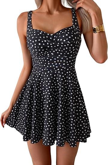B2prity One Piece Swimdress Swimsuit for Women Tummy Control Wrap Swim Dress Modest Ruched Skirt Bathing Suit (2XL )