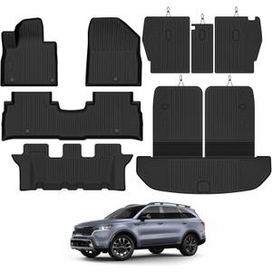 Floor Mats for 2016-2020 Kia Sorento 7 Seats (2nd Row Captain Seats), Cargo Mat with Backrest Mat & 2nd Row Backrest Mats, All Weather Replacement Protection for Kia Sorento Accessories