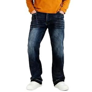 KODEIPLAY Stretch Jeans Men Barrel Relaxed Fit Baggy Stretchy Denim Jeans for Mens Loose Wide Leg Pants for Boyfriend, 32
