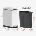 Mbillion Bathroom Trash Can with Lid Slim Stainless Steel Small Bathroom Garbage Can 10 Liter, 2.6 Gallon Soft Close, Step Pedal, Slim Wastebasket for Toilet, Office, Bedroom, White