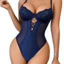 Avidlove Sexy Lingerie for Women Deep V Lace Teddy Lingerie Snap Crotch Bodysuit Cut Out One Piece Babydoll (Small)