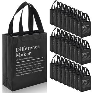 Sweetude Difference Maker Thank You Gift Bag with Handles Bulk Reusable Non Woven Teacher Appreciation Graduation Party Favor(Black,25 Pcs)