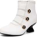 getmorebeauty Women's Ankle Boots Low Heels Lace Buttons Round Toe Side Zipper Vintage Short Boots Autumn Winter, 42