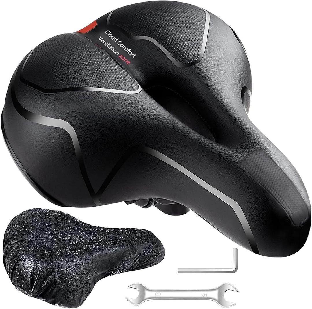 Ascent Bike Saddle,Comfortable Bike Seat for Men Women, Ascent Bicycle seat with Red Warning Stripes, City Bike Seat, Mountain Bike Seat with Suspension System