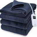 Sunbeam Royal Ultra Fleece Heated Electric Blanket, Twin Size, 84" x 62", 12 Heat Settings, 12-Hour Auto Shut-Off, Indigo