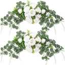 2 Pcs Floral Wedding Arch 30 Inch Rustic Artificial Flowers Swag Garland with Peonies Eucalyptus Leaves for Wedding Arrangement Table Centerpiece Ceremony Backdrop Party Decor(White)