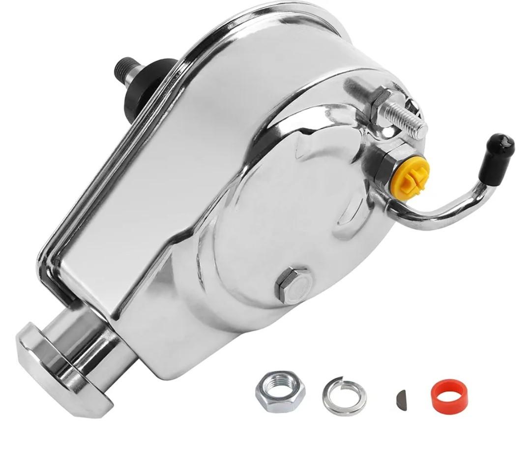 Power Steering Pump, Saginaw P Series 5/8" Keyway, Compatible with GM Vehicles (Chevrolet, GMC, Buick, Oldsmobile, Pontiac), SBC 350, Chrome Finish