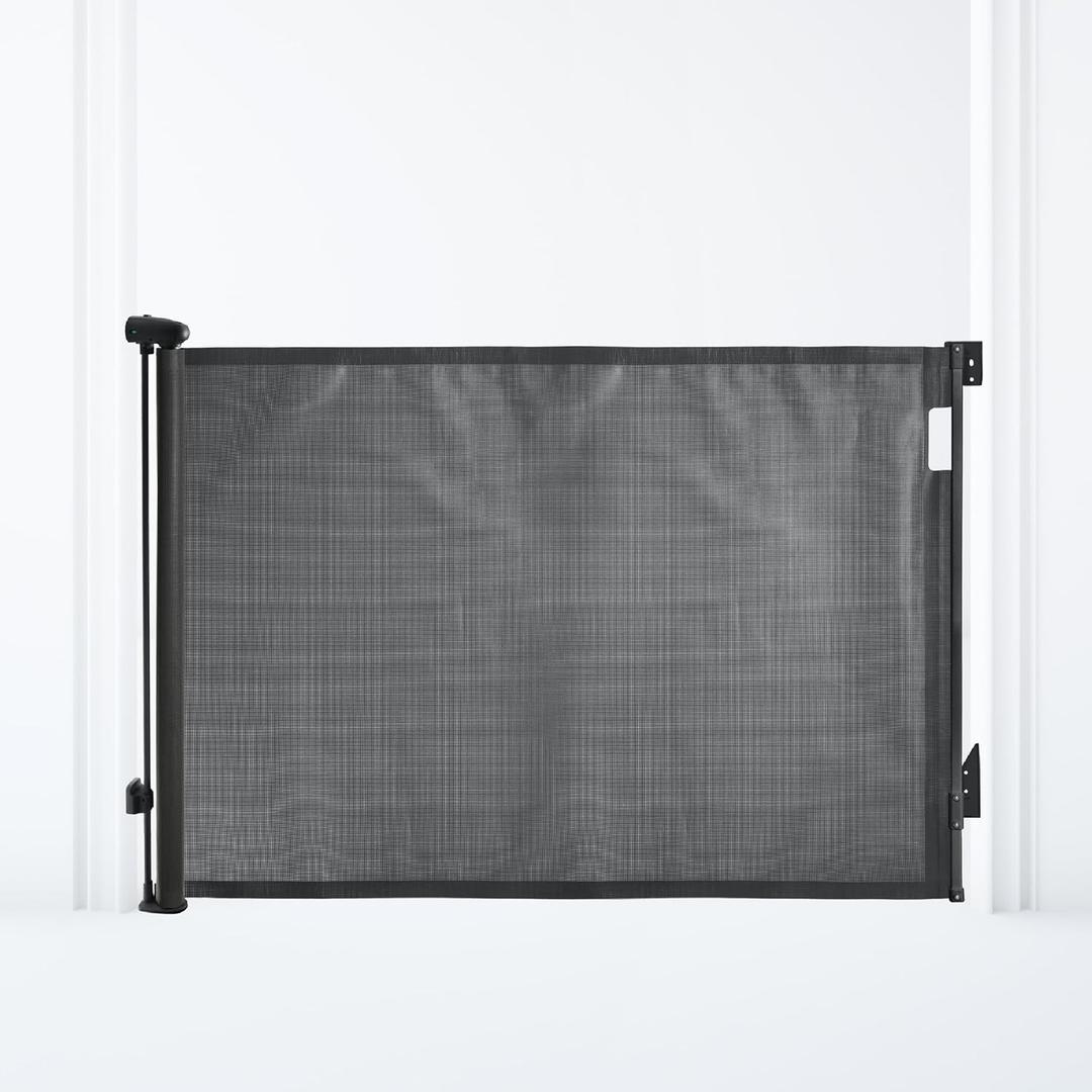 Dreambaby Glide N Hide 35'' Extra Tall, 55'' Wide Retractable Baby Gate - Ideal for Stairs, Doorways & Halls, Durable Mesh, EZY-Check Indicator, Dog & Pet Gate (Black)