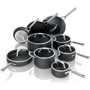 Ninja Cookware, Ninja NeverStick Professional, 16-Piece Pots and Pans Set, Non Stick Frying Pans, Kitchen Essentials, Stock Pot, Sauce Pan, Glass Lids, Saute Pan, All Stovetops, Black, C39900
