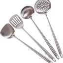 17 Wok Spatula and Ladle - 304 Stainless Steel Wok Tools Set, 5-Pieces Extra Long Handle Cooking Tools, All Metal Wok Utensils and Wok Accessories for Cast Iron/Carbon Steel Wok