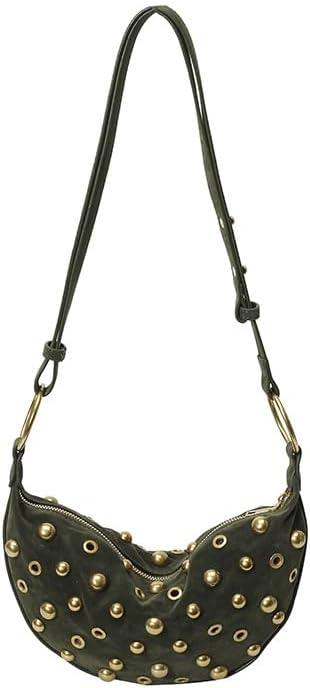 Studded Purse, 90s Punk Crescent Studded Bag, Trendy Adjustable Shoulder Strap Suede Crossbody Bags for Women