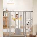 Babelio 36" Tall Auto Close Baby Gate with Cat Door,29-43" Metal Gate for Doorway,Stairs,House,Easy Walk Thru with pet Door,Includes 4 Wall Cups and 3 Extension Pieces,Gray