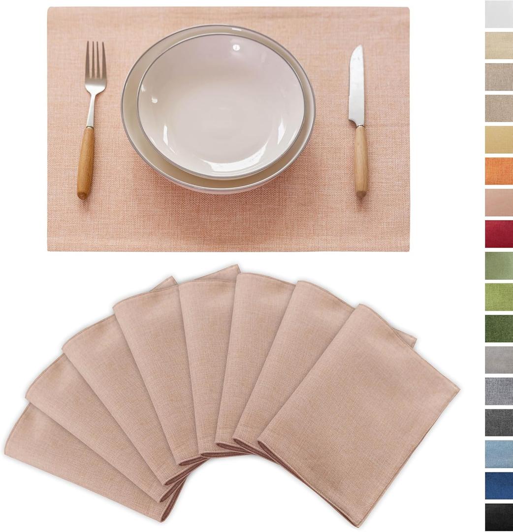 Demetex Pink Placemats Set of 8 Heat Resistant Cloth Place Mats Rectangle Linen Table Placemat for Party Anniversary Wedding, 13x19 inch, Pink