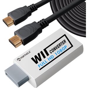 PORTHOLIC Wii to HDMI Converter 1080P with 5ft High Speed HDMI Cable Wii2 HDMI Adapter Output Video&Audio with 3.5mm Jack Audio, Support All Wii Display 720P, NTSC, Compatible with Full HD Devic
