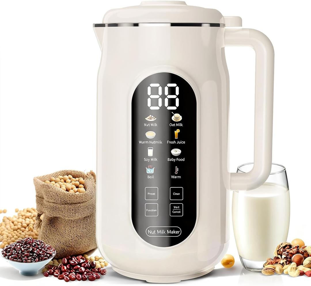 10-in-1 Nut Milk Maker Machine, 42oz Automatic Nut Milk Maker with LED Touch Screen, Self-Cleaning, 12H Delay Start, Keep Warm, Automatic for Soy/Oat/Almond Milk, Juice,Coconut,Plant Base & Boil Water