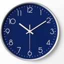 Navy Blue Modern Wall Clock for Living Room Decor, 14 Inch Large Wall Clock Silent Battery Operated, Classic Round Analog Clock for Bedroom, Kitchen, Office, Bathroom, Outdoor Patio, Pool (Silver Frame-blue)