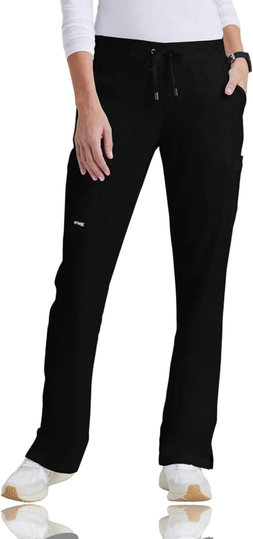 BARCO Grey's Anatomy Scrubs - Mia Scrub Pant for Women, Elastic Back Waist, Mid-Rise Shaped Leg Women's Scrub Pant (Black) S