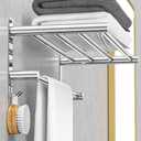 CAXIMSY Adjustable Towel Bar for Bathroom Wall Mount17-30.7inch Adhesive Shower Towel Rack Stainless Steel Bath Towel Holders for Toilet Kitchen Double Towel Hanger (2-Layer Towel Rack)