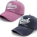 2PCS Mom and Dad EST 2025 2026 Hat, 3D Embroidered Adjustable New Parents Gifts Baseball Cap