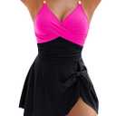 Blooming Jelly Womens One Piece Swimsuit Tummy Control Bathing Suit Gold Metal Tie Knot 2025 Swim Dress (Large, Black Pink)