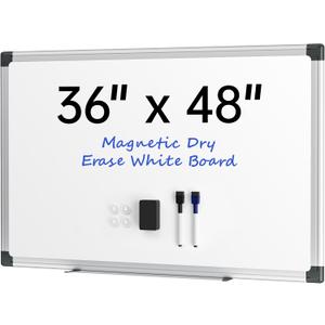 VUSIGN 48" x 36" Large Magnetic Whiteboard for Wall, Dry Erase Board with Silver Frame, Wall Mounted White Board for Classroom, Office, Home  Includes Markers, Magnets & Eraser