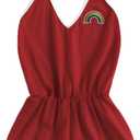SweatyRocks Women's Halter Sleeveless Short Jumpsuit Rompers Backless Playsuit (X-Large, Red)