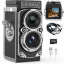 Mini Vintage Digital Camera, Portable Retro Twin-Lens Reflex Style Digital Camera with 16GB Card, 12MP Photos, Autofocus, 1080P FHD Video, 1000mAh Battery and Dual Filters, Perfect for Boys & Girls