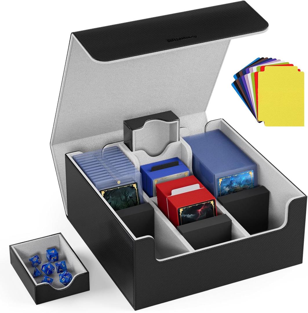 Mlikero Card Deck Case, Trading Card Storage Box for Magnetic Cards Holder and Hard Plastic Cards Protectors, Leather Magnetic Closure Deck Box Fit for MTG, TCG (C-3 Row XL, A1-Black)