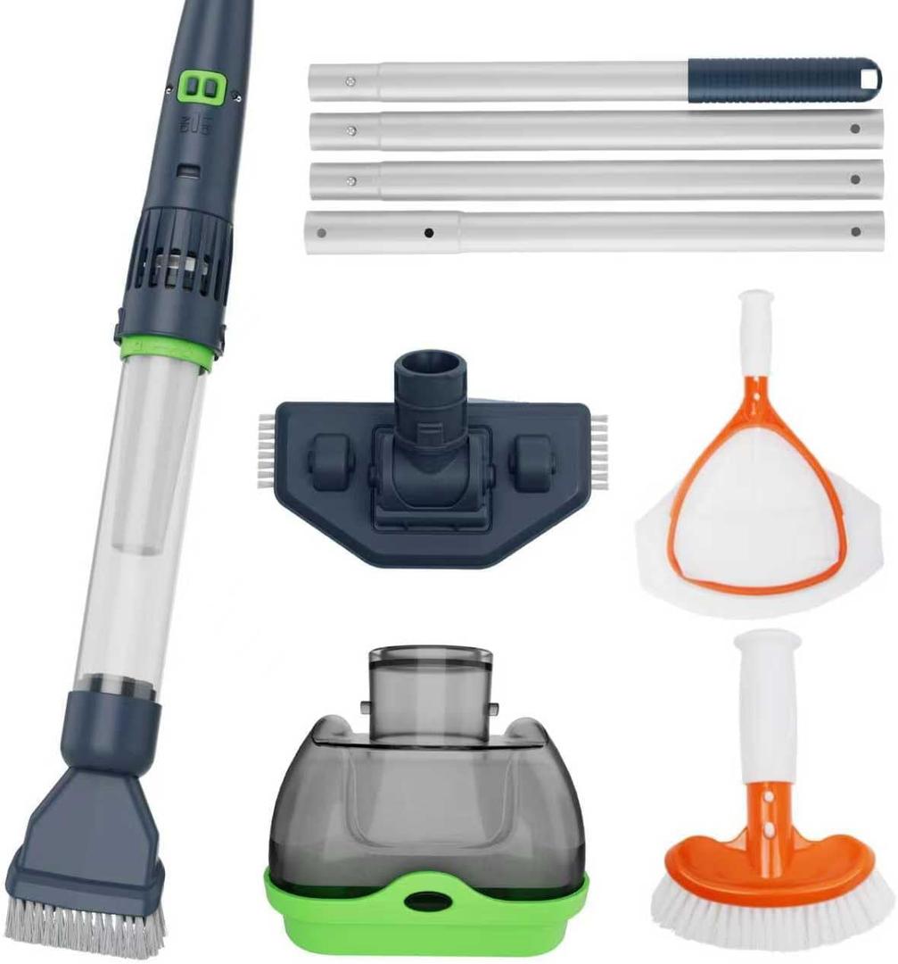 All in ONE Rechargeable Pool & Spa Vacuum 70 Mins Working for Hot Tub, Small Above Ground&Inground Pool, Magnetic Drive Tech, Spa Skimmer Net, Brush,25µm Ultra Fine Mesh Filter