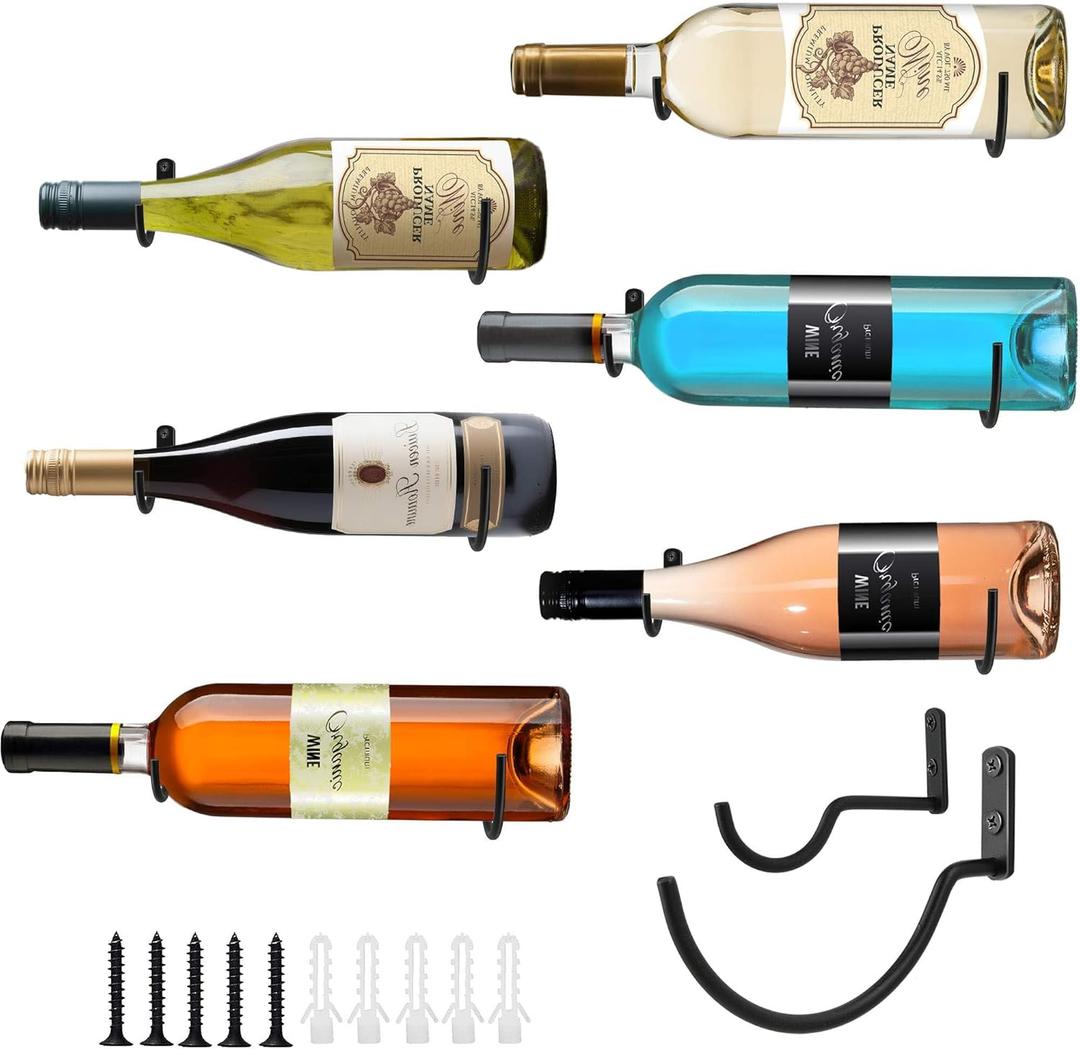 Wall-Mounted Wine Hook: Hanging Wine Bottle Wall Holder - Set of 6 Metal Wall Red Wine Rack