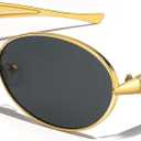 Dollger Retro Oval Sunglasses for Women Men Vintage Trendy 90s Gold Metal Frame Sun Glasses UV400 Protection Black Shades
