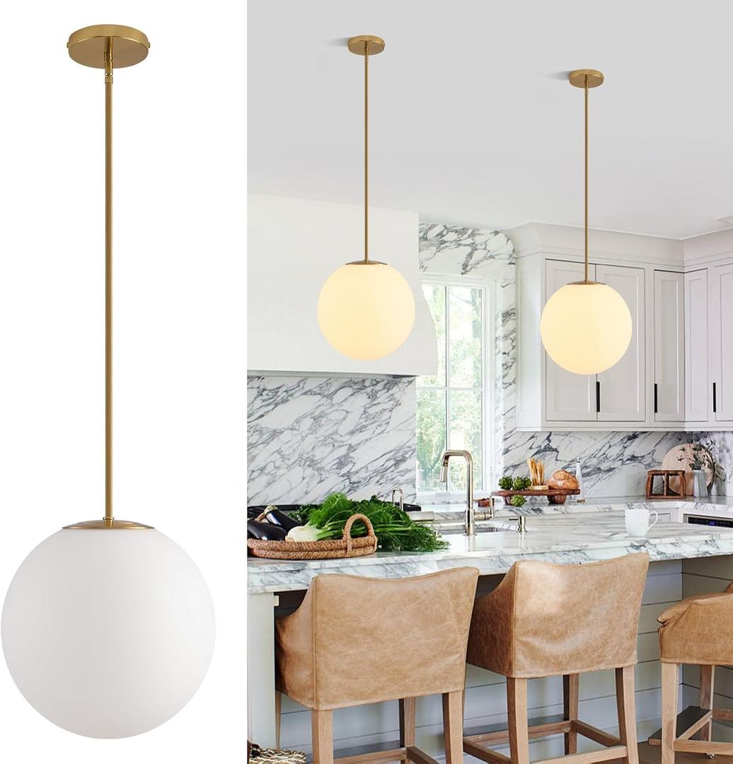 11.8in Milk Glass Pendant Lights Kitchen Island Large Globe Glass