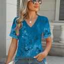 Rapbin T Shirts for Women Short Sleeve V Neck Tshirts Loose Fit Lightweight Soft Casual Summer Spring Tee Tops (Blue, M)
