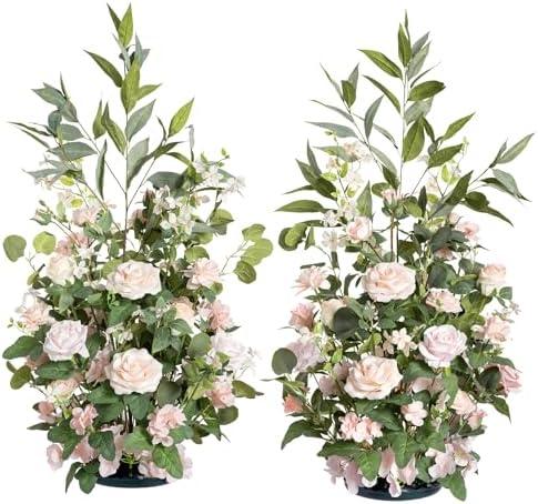 Ling's Moment 41" Tall Ground Flowers for Wedding Decor, 2pcs Free Standing Artificial Flowers Arrangements, Aisle Chair Backdrop Decoration for Garden Arch Entryway Ceremony Reception, Blush & Cream