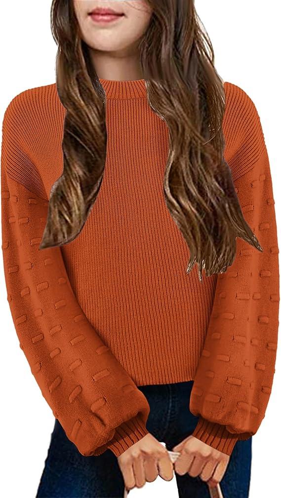 Crewneck Sweaters Chunky Lantern Sleeve Knit Jumper Tops Casual Drop Shoulder Pullover Outwear M