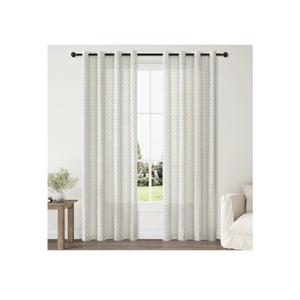 ChrisDowa Semi Sheer Linen Light Grey Curtains 72 Inches Long 2 Panels for Living Room Dining Room Vintage Plaid Jacquard Light Filtering Voile Grommet Window Treatments Drapes Privacy Assured,52X72