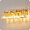 GOEBLESON 4-Light Bathroom Vanity Light Fixture, Modern Gold Wall Lamps with Strip-Patterned Crystal Lampshade, E26 Base, Upward or Downward Mounting, ETL Listed Wall Lights G11BD05
