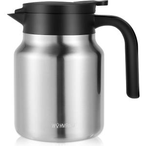 34oz Thermal Coffee Carafe for Home & Office, 12H Hot Insulated Pitcher with Drip-Free V-Spout and Easy Clean 2.75" Wide Mouth, Silver