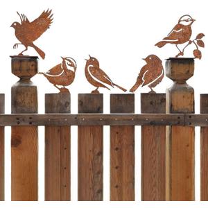 5PCS Rusty Metal Birds Decoration Bird Silhouette Statues Rusty Metal Yard Art Rustic Garden Outdoor Decor C